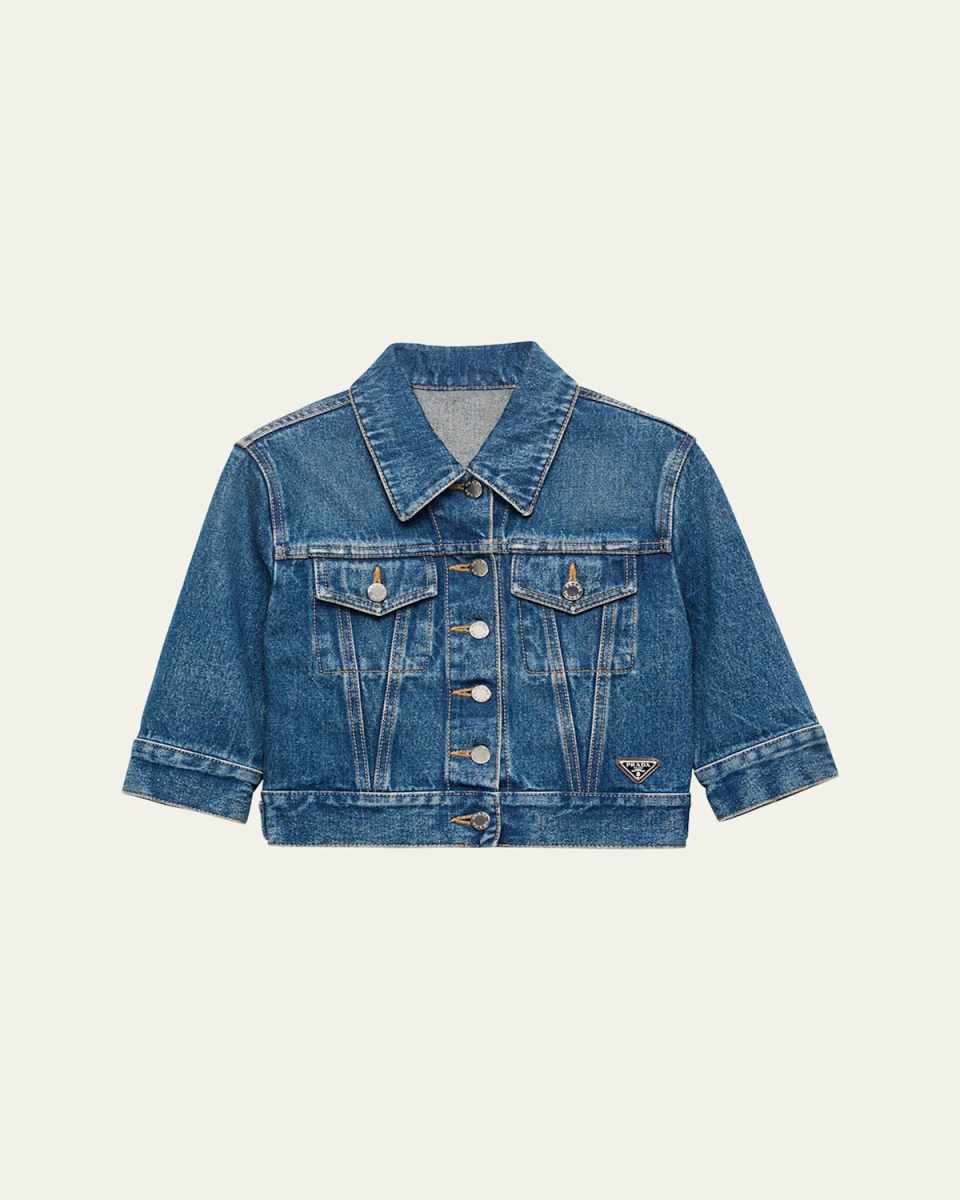 Denim Short-Sleeve Cropped Jacket